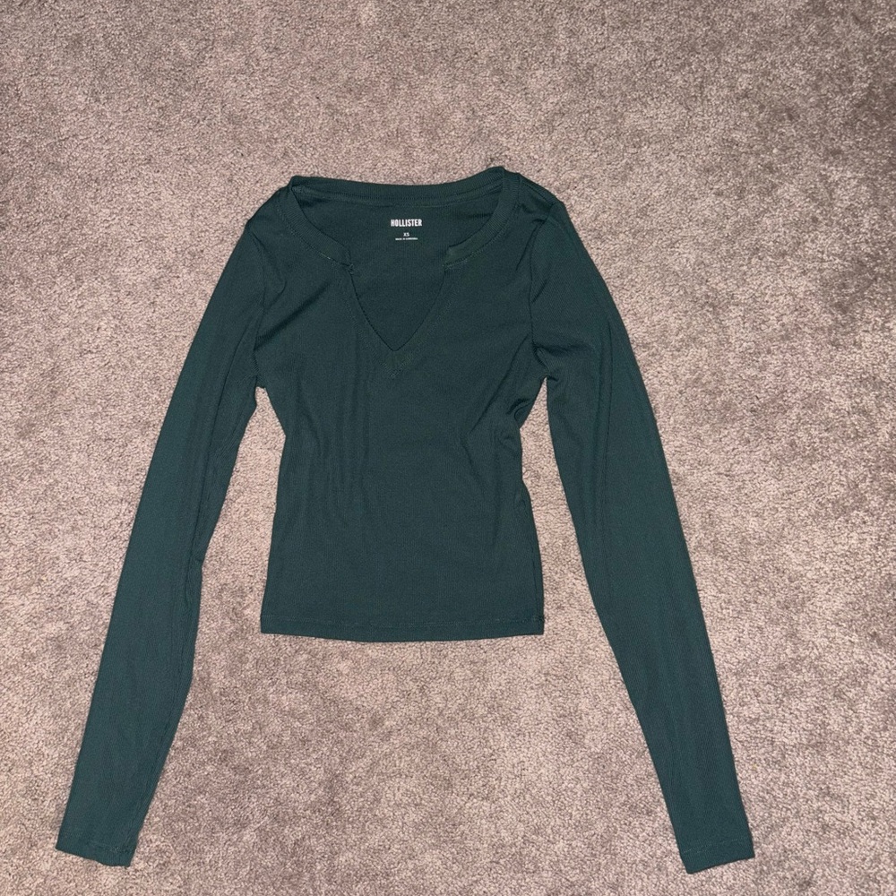 Hollister Green Fitted Long Sleeve Blouse